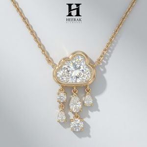 Collier pendentif fantaisie nuage et goutte de pluie en diamant plaqué or 14 carats, pendentif ludique pour femme, bijoux de mode - Product Image 2