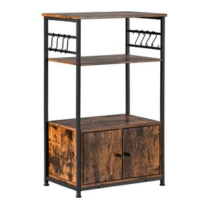 Robusto scaffale da cucina a 3 livelli in acciaio con 1 armadietto e 8 ganci per riporre microonde e forno - Product Image 2