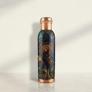 Mandala Printed Copper Water Bottle Pure Ayurvedic Copper Vessel Abstract Art Design Leakproof Sports Yoga <b>Drinkware</b> - Product Image 3