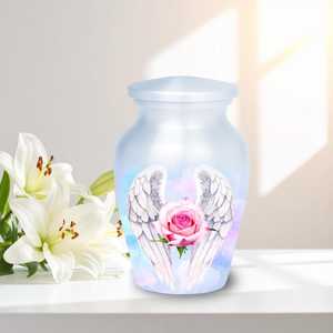 Uzair Handicrafts UHI-160 avec anges, urne moyenne personnalisable, fournitures funéraires, cendres humaines, aluminium - Product Image 1