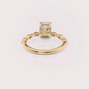 Bague de fiançailles en diamant de laboratoire taille coussin en or blanc/rose et or jaune 14 carats, solitaire avec pierres latérales - Product Image 3