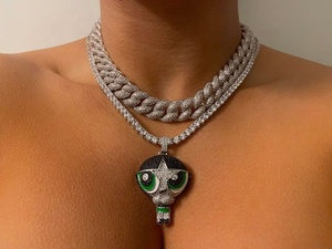 Collier pour homme de luxe, style hip-hop, entièrement serti de diamants, avec chaîne cubaine lourde - Product Image 3