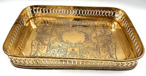 South Indian Arts Brass Handmade Serving <b>Tray</b> Premium Gold Finish Decorative <b>Tray</b> for Dining <b>Tables</b> & Wedding Parties - Product Image 3