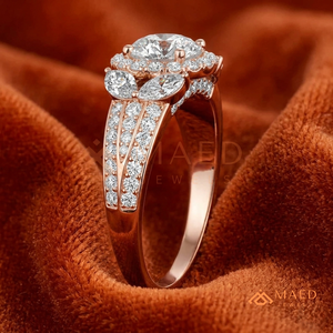 Round Cut Moissanite Halo Engagement <b>Ring</b> Rose Gold Plated Three Stone <b>Split</b> Shank Pave Band Wedding <b>Ring</b> Jewelry Gift - Product Image 2