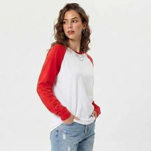 T-shirt ample à manches longues et col rond pour femme, style raglan, décontracté, 100 % coton, idéal pour le jogging - Product Image 3