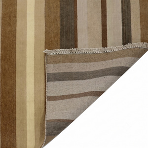 Tapis en laine DECORDEC marron beige et taupe, antidérapant, écologique, moderne, à rayures horizontales superposées, pour salon, chambre, hôtel - Product Image 6