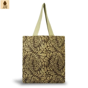 Custom Printed Jute Tote Bag <b>Leaf</b> Pattern Eco Friendly Reusable Promotional Shopping Bag 38x42 cm Custom Logo Wholesale Supplier - Product Image 1