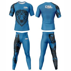 Vêtements de compression respirants pour hommes, vente en gros directe d'usine, design personnalisé, impression numérique par transfert thermique, ensemble de rashguard MMA - Product Image 1