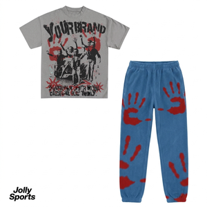 Mens 260 GSM Cotton Polyester Graphic T Shirt Pant <b>Set</b> Black Red DTG Print Puff Logo Streetwear T shirt and pant men's - Product Image 2