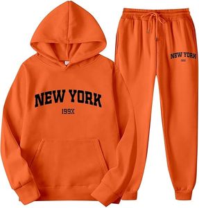 Ensemble de survêtement vintage personnalisé pour homme, deux pièces, style New York, en molleton uni, pour automne et hiver, avec sweat à capuche et pantalon de jogging - Product Image 1