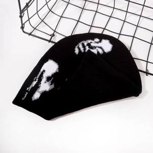 Bonnet unisexe en jacquard à motif, bonnet tricoté chaud d'hiver, style streetwear, imprimé squelette, casquette hip-hop - Product Image 3