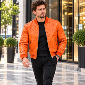 Herrenjacke aus Leder mit Reißverschluss und gerippter Kragen im modernen Bomberstil - Product Image 2