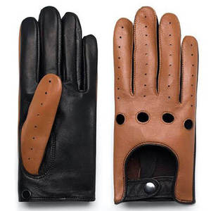 Gants en cuir beige mi-poignet à doigts complets, compatibles écran tactile, avec détection de la pression, pour la conduite hivernale, paume en cuir grainé souple, poignet fendu, doublure en cachemire - Product Image 1