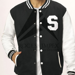 Veste universitaire noire et blanche pour homme, imprimé lettre S, col rabattu, fermeture boutonnée, coupe classique, style décontracté pour l'automne - Product Image 4
