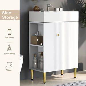 21.6\" White Bathroom Vanity with Single Ceramic Sink Left <b>Side</b> Storage Combo Cabinet Single <b>Side</b> Bathroom Storage Cabinet - Product Image 5