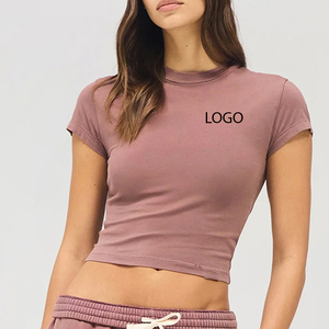 T-shirt court pour femme, couleur unie, abordable, de haute qualité, vêtement d'été avec coutures impeccables, toucher souple, style décontracté - Product Image 1