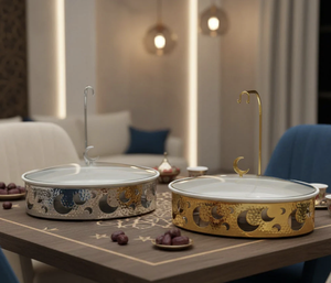 <b>Set</b> of two Customized Shape Chafing Casserole Dishes Modern Middle East Look Glass Cover with Lid Holder & Tealight Casserole - Product Image 3