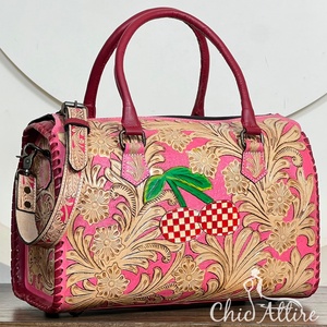 Sac de voyage en cuir véritable turquoise, grande capacité, à carreaux cerise, sac de voyage de designer, sac de week-end rapide - Product Image 1
