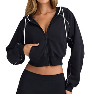 Sudadera Corta Personalizada para Mujer, Estilo Hip Hop, con Logotipo Frontal, 100% Algodón, Forro Polar, Resistente al Viento y Transpirable - Product Image 1