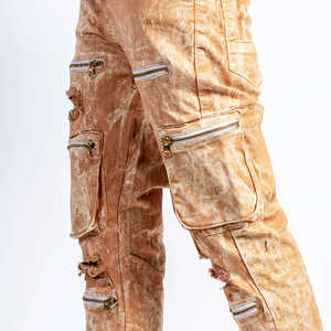 Pantalones Cargo de Moda para Hombre OEM ODM, Estilo Urbano, Diseño Desgastado con Cremallera, Múltiples Bolsillos, Pantalones Casuales, Jeans Modernos de Hip Hop - Product Image 6