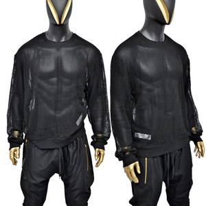 Camiseta de malla transparente para hombre, estilo Y2K, de manga larga, holgada, con diseño de red, para discoteca - Product Image 1