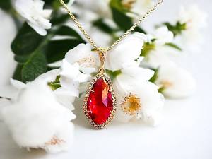 Vintage <b>Ruby</b> Pendant <b>Necklace</b> 925 Sterling Silver 14K Gold Plated Bridal Wedding Party Gift for Women - Product Image 3