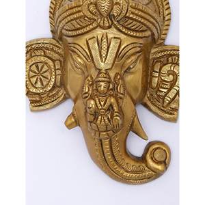 พระพิฆเนศผนังทองเหลืองแขวนกับ lakshmi และ gandabherunda พร้อมสัญลักษณ์จักระ - Product Image 1