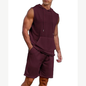 Sleeveless high quality men hoodie solid custom logo jersey spandex polyester blend breathable eco friendly gym - Product Image 2