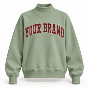 Sweat-shirt surdimensionné à col montant vert sauge pour femme, avec appliqué plat et logo brodé, 32 couleurs, tailles XS-3XL - Product Image 1