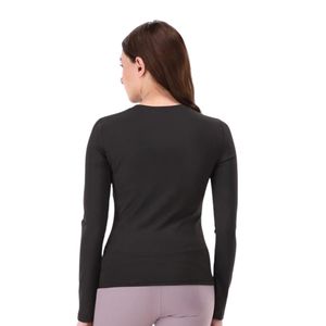 Haut noir à manches longues et col rond pour femme, coupe ajustée, décontracté, basique, pull quotidien, t-shirt extensible, vêtement de mode - Product Image 6