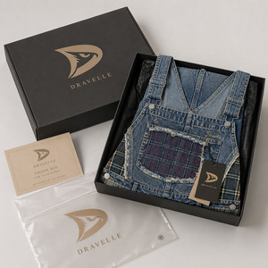<b>Tartan</b> Check Faded Blue Jean <b>Trousers</b> Slouchy Hip Hop Urbanwear Distressed Overalls With Embroidered Motif - Product Image 5