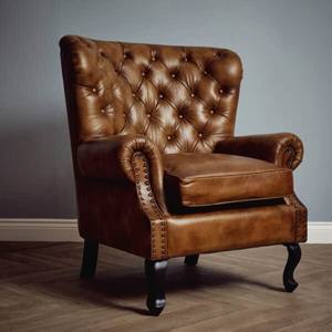 Sofá Individual de Lujo, Tapizado en Cuero Color Café, Diseño Moderno, Personalizable, Ideal para Sala de Estar, Oficina, Hotel, Salón - Product Image 4