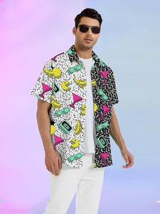 Tenue des années 80 et 90 pour hommes, chemise hawaïenne à manches courtes boutonnée, chemises de plage vintage rétro amusantes - Product Image 4