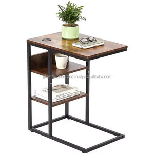 Compact Wooden Laptop Table Rustic Wooden Bedside Table Multipurpose Side Table with Shelves Contemporary Wooden Accent Table - Product Image 1