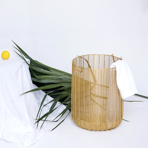 Wholesale Factory Gold Metal Wire Laundry <b>Basket</b> With Handles Hamper For <b>Bathroom</b> Storage Clothes And Household Organization - Product Image 5