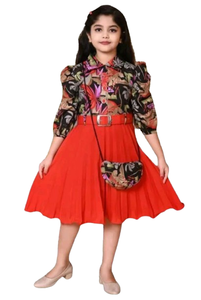 Robe de fête pour filles, imprimé floral, best-seller, avec ceinture et sac à bandoulière assorti, pour anniversaires, mariages et événements. - Product Image 5