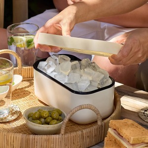 Cubo de Hielo Rectangular Blanco Aislado, Recipiente de Plástico para Bebidas con Tapa - Product Image 1