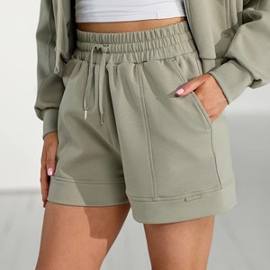 Shorts de Cintura Alta para Mujer, con Cordón, Color Sólido, Felpa, Casuales, Tejidos, Transpirables, con Bolsillos, Corte Regular, para Verano - Product Image 3