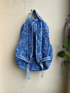 กระเป๋าเป้สะพายหลังผ้าฝ้ายพิมพ์ลายบล็อกทำมือ น้ำหนักเบา พับได้ เหมาะสำหรับวัยรุ่นและผู้หญิง - Product Image 4