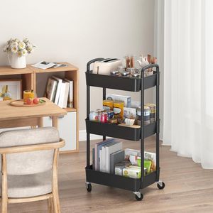 Carrello Portaoggetti a 3 Ripiani in Plastica con Maniglia, Trolley Multifunzionale per Ufficio, Casa, Cucina e Soggiorno - Product Image 4