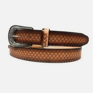 Diseño personalizado tallado a mano en relieve cinturón de herramientas de cuero occidental marrón de moda para hombres con hebilla de latón extraíble - Product Image 2