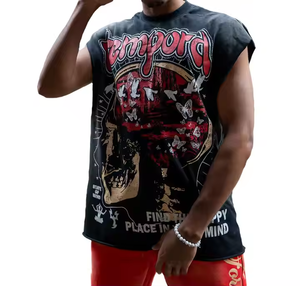 Custom High Quality Heavyweight Plus Size <b>Oversized</b> Cotton <b>Vest</b> DTG Print Hip Hop Short Sleeve Boxy Cropped Tank <b>Top</b> Men - Product Image 5