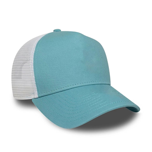Modern Aqua Blue Trucker <b>Cap</b> Mesh Side Panels Adjustable Snapback Hat <b>Plain</b> Front Custom Logo Breathable Casual Summer <b>Cap</b> - Product Image 4