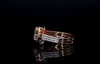 Bague de fiançailles de luxe avec halo de diamants de laboratoire 1 carat, en or rose 14K, à double sangle, avec pierre d'accentuation taille brillant, cadeau d'anniversaire de mariage