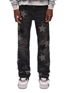 Jean en denim noir délavé coupe évasée avec patchs, style streetwear hip-hop Y2K, qualité supérieure, personnalisable, pour homme, en coton, OEM ODM, collection 2026 - Product Image 1