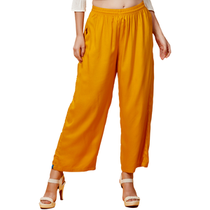 Pantalones Palazzo Amarillo Mostaza para Mujer, Cintura Elástica, Pierna Ancha, Casuales, Cómodos, para Uso Diario - Product Image 3