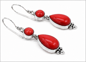 Red Coral 925 Sterling <b>Silver</b> <b>Dangle</b> <b>Earrings</b>, Handmade Teardrop Red Coral Gemstone <b>Earrings</b>, Genuine Coral Drop <b>Earring</b> - Product Image 2