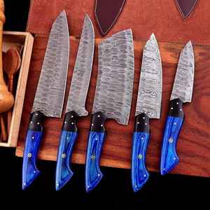 Juego de Cuchillos de Cocina Damascus Hechos a Mano con Acero de Damasco, Cuchillos Profesionales con Mango de Madera Azul, Venta al Por Mayor OEM - Product Image 3