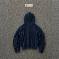 Sweat-shirt à capuche zippé bleu marine pour homme avec imprimé à pois, coupe classique, décontracté, en polyester French Terry, pour l'automne SAL