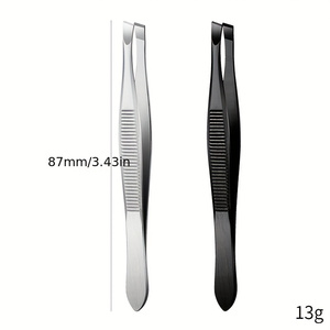 Pince à épiler de précision à pointe fine en acier inoxydable 87 mm, design moderne léger, noir et argent - Product Image 1